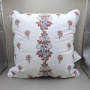 Waverly Floral Raised Embroidery Throw Pillow White Red Teal Cottage Boho 16x16